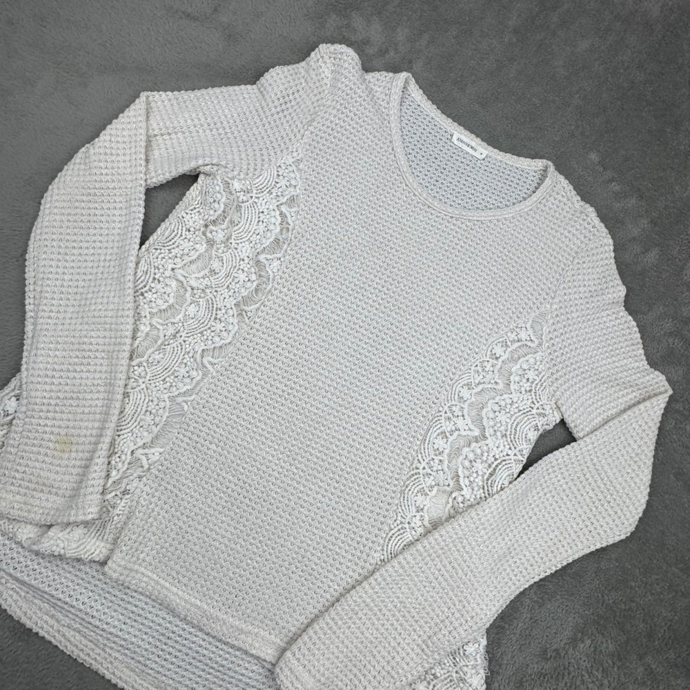 ANDTHEWHY Waffle Knit Sweater Womens Medium Cream Good Lace Boho Y2K Top